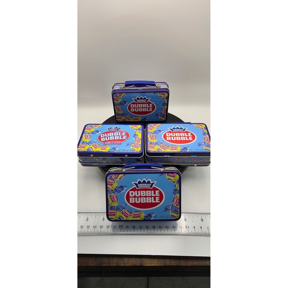 Dubble Bubble Mini Tin Lunch Box Lot of 4 Collectible Metal Candy Containers